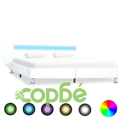 Рамка за легло с LED, бяла, изкуствена кожа, 140x200 cм ➤ топ цена ➤ sorbe.bg