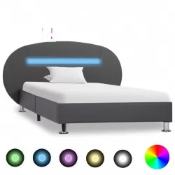 Рамка за легло с LED, сива, еко кожа, 90x200 cм