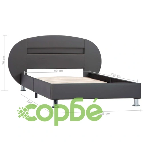 Рамка за легло с LED, сива, изкуствена кожа, 90x200 cм ➤ топ цена ➤ sorbe.bg