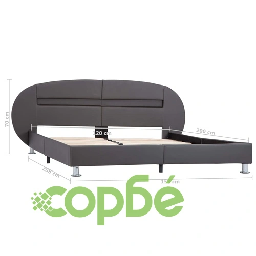 Рамка за легло с LED, сива, изкуствена кожа, 120x200 cм ➤ топ цена ➤ sorbe.bg