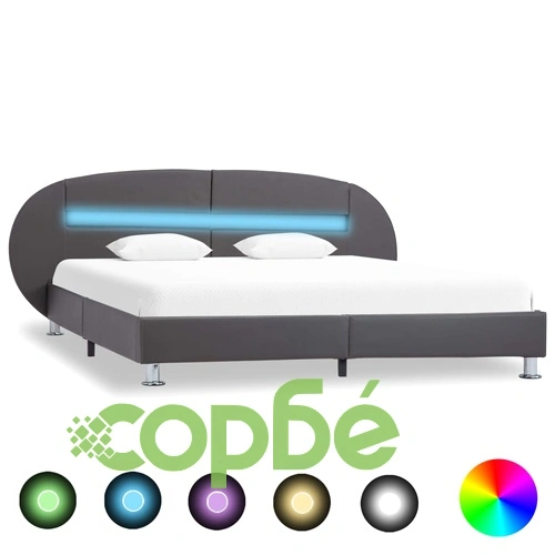 Рамка за легло с LED, сива, изкуствена кожа, 180x200 cм ➤ топ цена ➤ sorbe.bg
