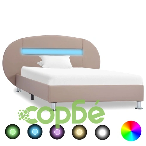 Рамка за легло с LED, капучино, изкуствена кожа, 90x200 cм ➤ топ цена ➤ sorbe.bg