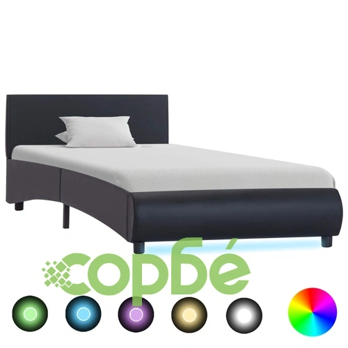 Рамка за легло с LED, черна, изкуствена кожа, 90x200 cм  ➤ топ цена ➤ sorbe.bg