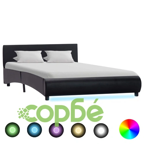 Рамка за легло с LED, черна, изкуствена кожа, 120x200 cм  ➤ топ цена ➤ sorbe.bg
