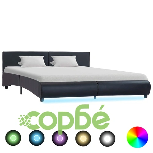 Рамка за легло с LED, черна, изкуствена кожа, 160x200 cм  ➤ топ цена ➤ sorbe.bg