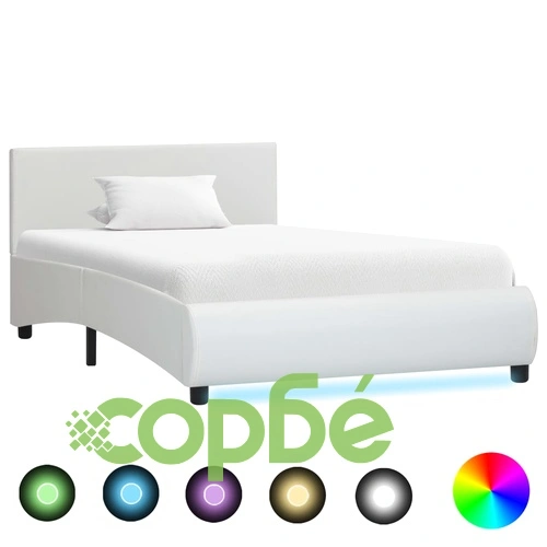 Рамка за легло с LED, бяла, изкуствена кожа, 90x200 cм  ➤ топ цена ➤ sorbe.bg