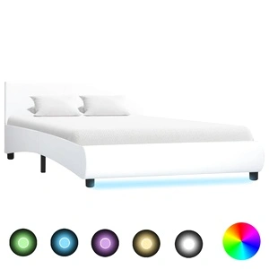 Рамка за легло с LED, бяла, изкуствена кожа, 120x200 cм 
