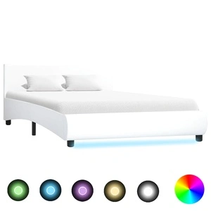 Рамка за легло с LED, бяла, изкуствена кожа, 140x200 cм 