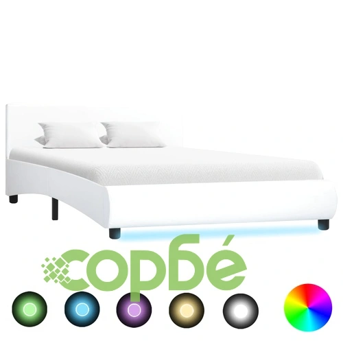Рамка за легло с LED, бяла, изкуствена кожа, 140x200 cм  ➤ топ цена ➤ sorbe.bg