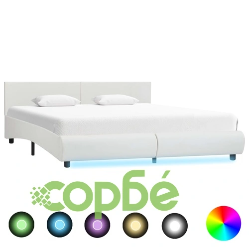 Рамка за легло с LED, бяла, изкуствена кожа, 180x200 cм  ➤ топ цена ➤ sorbe.bg