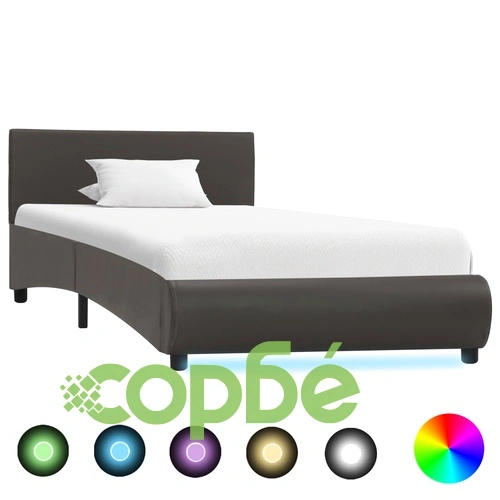 Рамка за легло с LED, сива, изкуствена кожа, 90x200 cм  ➤ топ цена ➤ sorbe.bg