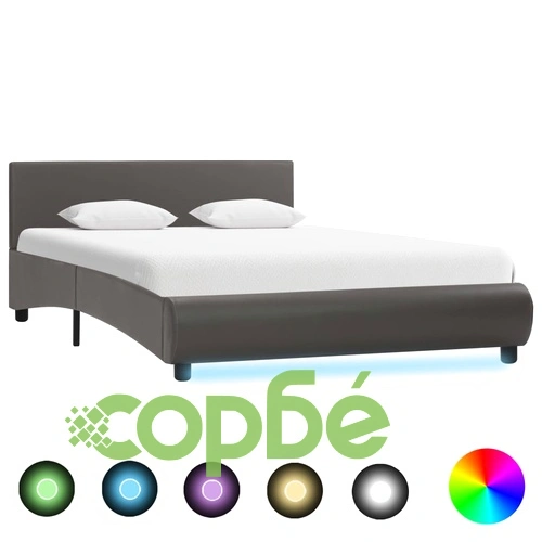 Рамка за легло с LED, сива, изкуствена кожа, 120x200 cм  ➤ топ цена ➤ sorbe.bg