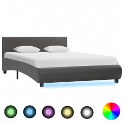 Рамка за легло с LED, сива, изкуствена кожа, 140x200 cм 