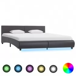 Рамка за легло с LED, сива, изкуствена кожа, 180x200 cм 