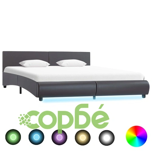 Рамка за легло с LED, сива, изкуствена кожа, 180x200 cм  ➤ топ цена ➤ sorbe.bg