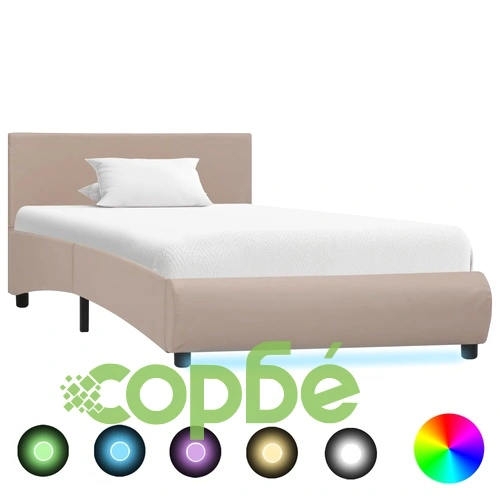Рамка за легло с LED, капучино, изкуствена кожа, 90x200 cм  ➤ топ цена ➤ sorbe.bg