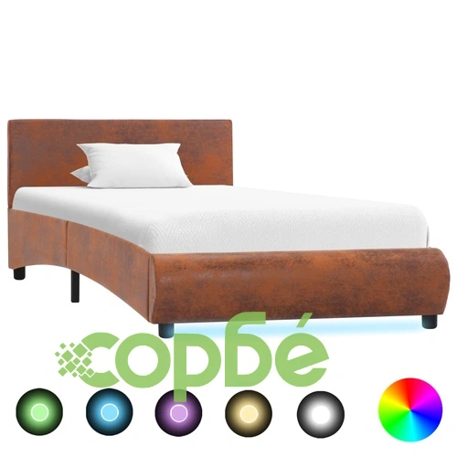 Рамка за легло с LED, кафява, текстил, 100x200 см  ➤ топ цена ➤ sorbe.bg