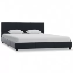 Легло с повдигащ механизъм, черно, изкуствена кожа, 140x200 cм
