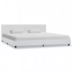 Легло с повдигащ механизъм, бяло, изкуствена кожа, 180x200 cм