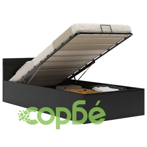 Легло повдигащ механизъм с LED черно изкуствена кожа 100x200 cм  ➤ топ цена ➤ sorbe.bg