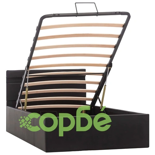 Легло повдигащ механизъм с LED черно изкуствена кожа 100x200 cм  ➤ топ цена ➤ sorbe.bg
