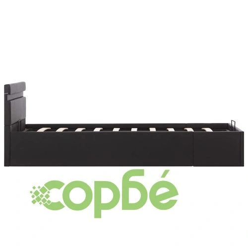 Легло повдигащ механизъм с LED черно изкуствена кожа 100x200 cм  ➤ топ цена ➤ sorbe.bg