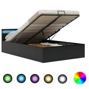 Легло повдигащ механизъм с LED черно изкуствена кожа 120x200 cм 
