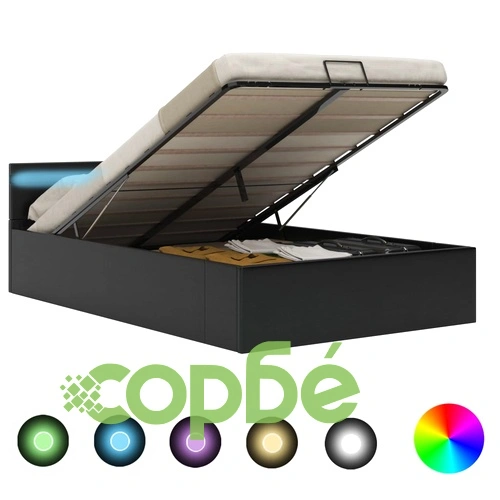 Легло повдигащ механизъм с LED черно изкуствена кожа 140x200 cм  ➤ топ цена ➤ sorbe.bg