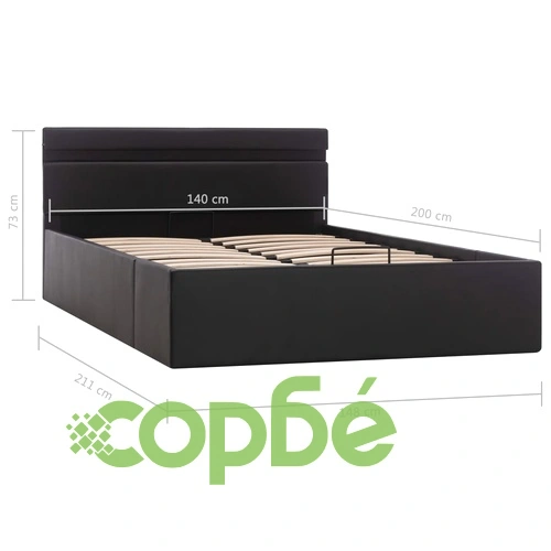 Легло повдигащ механизъм с LED черно изкуствена кожа 140x200 cм  ➤ топ цена ➤ sorbe.bg