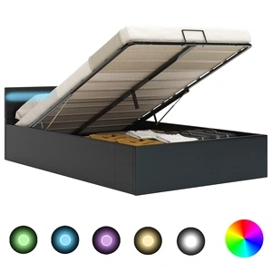 Легло повдигащ механизъм с LED черно изкуствена кожа 160x200 cм 
