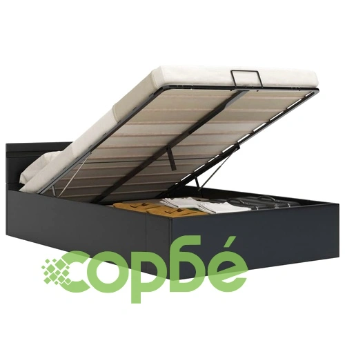 Легло повдигащ механизъм с LED черно изкуствена кожа 160x200 cм  ➤ топ цена ➤ sorbe.bg