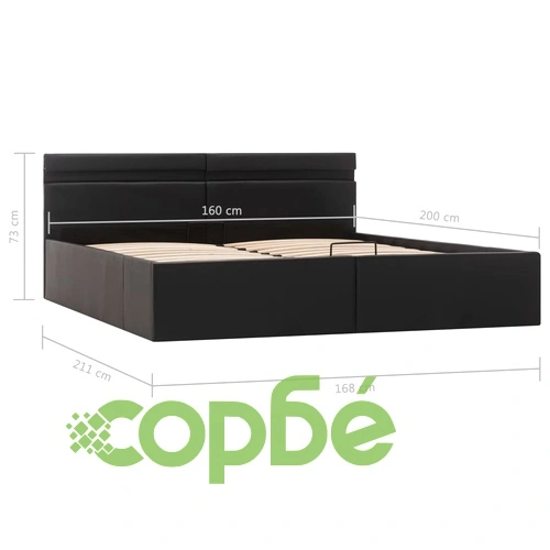 Легло повдигащ механизъм с LED черно изкуствена кожа 160x200 cм  ➤ топ цена ➤ sorbe.bg