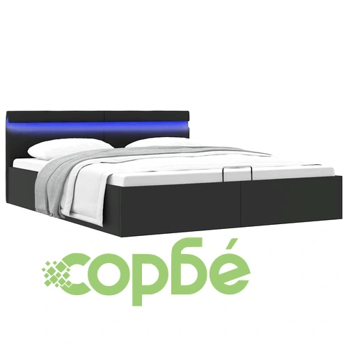 Легло с повдигащ механизъм и LED черно еко кожа 180x200 cм  ➤ топ цена ➤ sorbe.bg