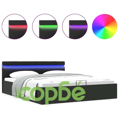 Легло с повдигащ механизъм и LED черно еко кожа 180x200 cм  ➤ топ цена ➤ sorbe.bg