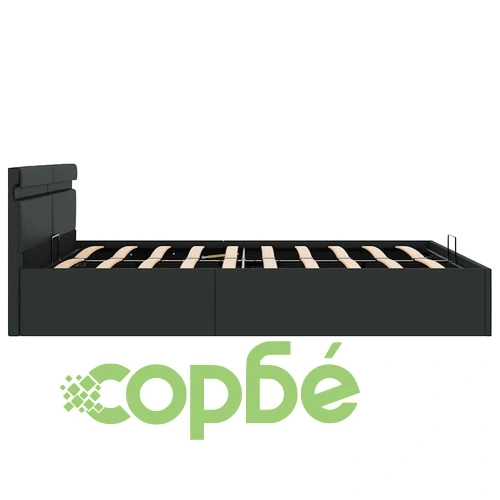 Легло с повдигащ механизъм и LED черно еко кожа 180x200 cм  ➤ топ цена ➤ sorbe.bg