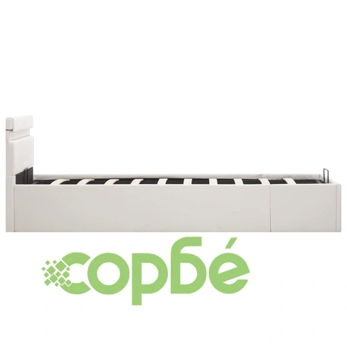Легло с повдигащ механизъм с LED бяло изкуствена кожа 90x200 cм  ➤ топ цена ➤ sorbe.bg