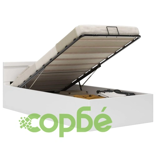 Легло повдигащ механизъм с LED бяло изкуствена кожа 100x200 cм  ➤ топ цена ➤ sorbe.bg