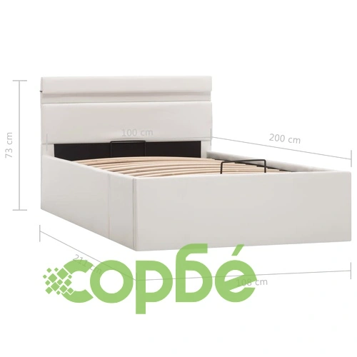 Легло повдигащ механизъм с LED бяло изкуствена кожа 100x200 cм  ➤ топ цена ➤ sorbe.bg