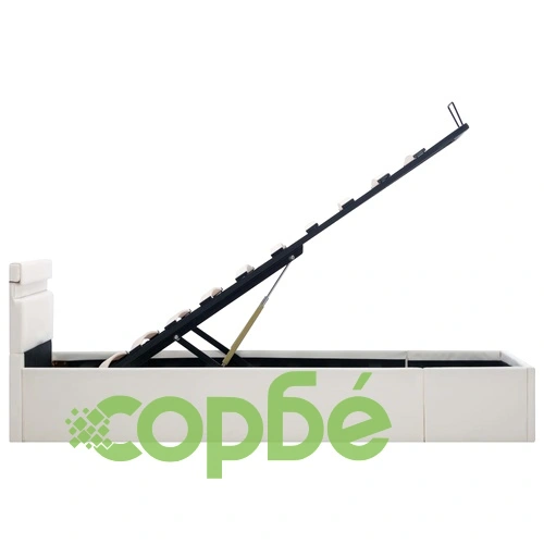 Легло повдигащ механизъм с LED бяло изкуствена кожа 100x200 cм  ➤ топ цена ➤ sorbe.bg