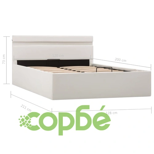 Легло повдигащ механизъм с LED бяло изкуствена кожа 120x200 cм  ➤ топ цена ➤ sorbe.bg