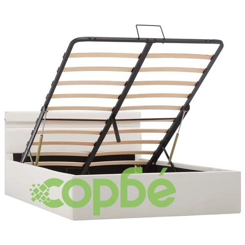 Легло повдигащ механизъм с LED бяло изкуствена кожа 140x200 cм  ➤ топ цена ➤ sorbe.bg