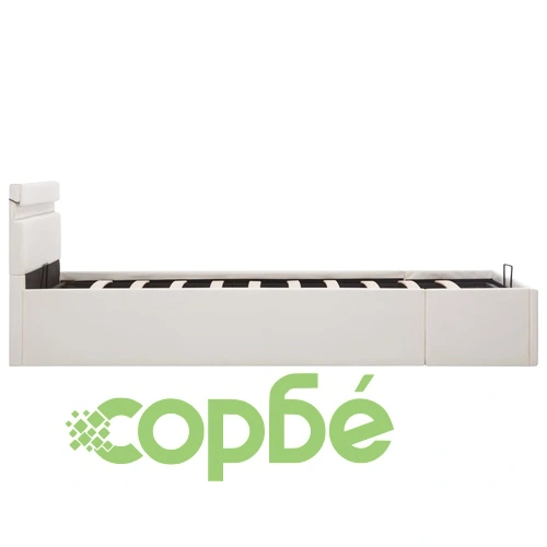 Легло повдигащ механизъм с LED бяло изкуствена кожа 140x200 cм  ➤ топ цена ➤ sorbe.bg