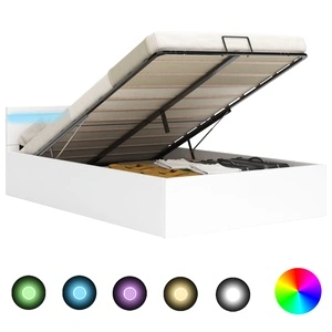 Легло повдигащ механизъм с LED бяла изкуствена кожа 160x200 cм 