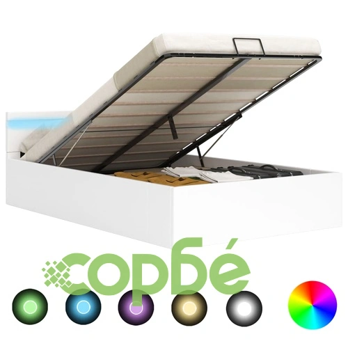 Легло повдигащ механизъм с LED бяло изкуствена кожа 180x200 cм  ➤ топ цена ➤ sorbe.bg
