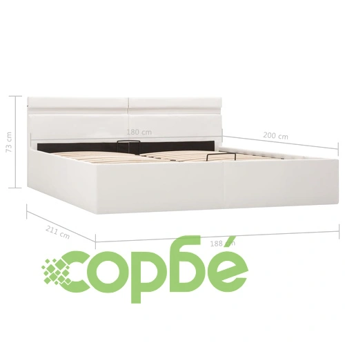 Легло повдигащ механизъм с LED бяло изкуствена кожа 180x200 cм  ➤ топ цена ➤ sorbe.bg