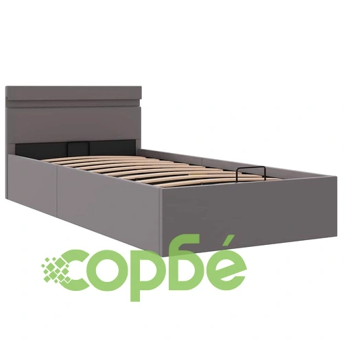 Легло с повдигащ механизъм и LED сиво еко кожа 90x200 cм  ➤ топ цена ➤ sorbe.bg