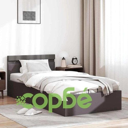 Легло с повдигащ механизъм и LED сиво еко кожа 90x200 cм  ➤ топ цена ➤ sorbe.bg