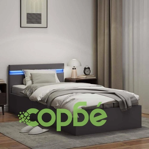 Легло с повдигащ механизъм и LED сиво еко кожа 90x200 cм  ➤ топ цена ➤ sorbe.bg