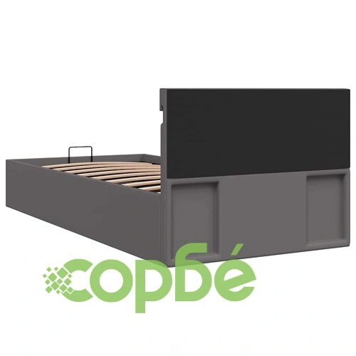 Легло с повдигащ механизъм и LED сиво еко кожа 90x200 cм  ➤ топ цена ➤ sorbe.bg