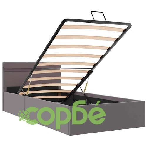 Легло с повдигащ механизъм и LED сиво еко кожа 90x200 cм  ➤ топ цена ➤ sorbe.bg